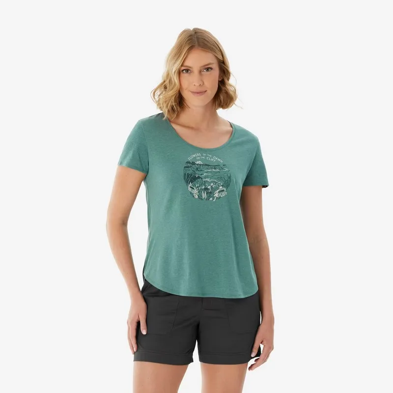 camiseta de senderismo mujer camiseta para actividades al aire libre camiseta NH500 mujer camiseta verde mujer para trekking camiseta Quechua NH500 opa de trekking mujer