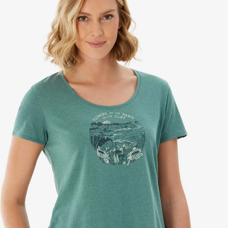 camiseta de senderismo mujer camiseta para actividades al aire libre camiseta NH500 mujer camiseta verde mujer para trekking camiseta Quechua NH500 opa de trekking mujer