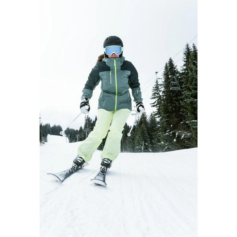 Casaca impermeable mujer esquí y nieve Wedze M500 verde laurel.6