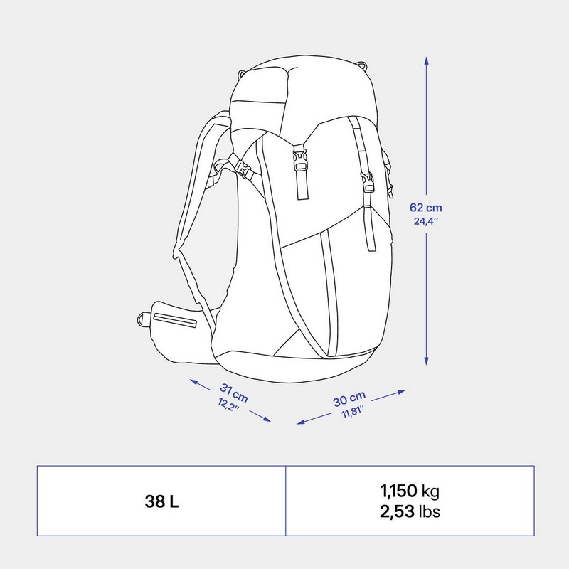 Mochila de trekking para viaje 38L QUECHUA MH500WL1